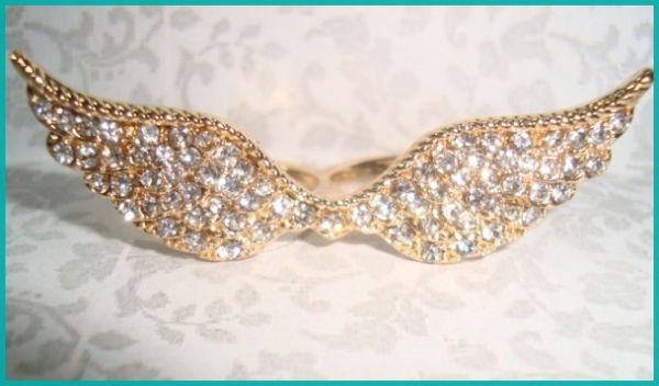 Anel Duplo Dourado de Asas com Strass