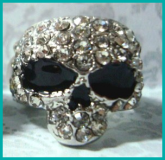 Anel Caveira Prata com Strass